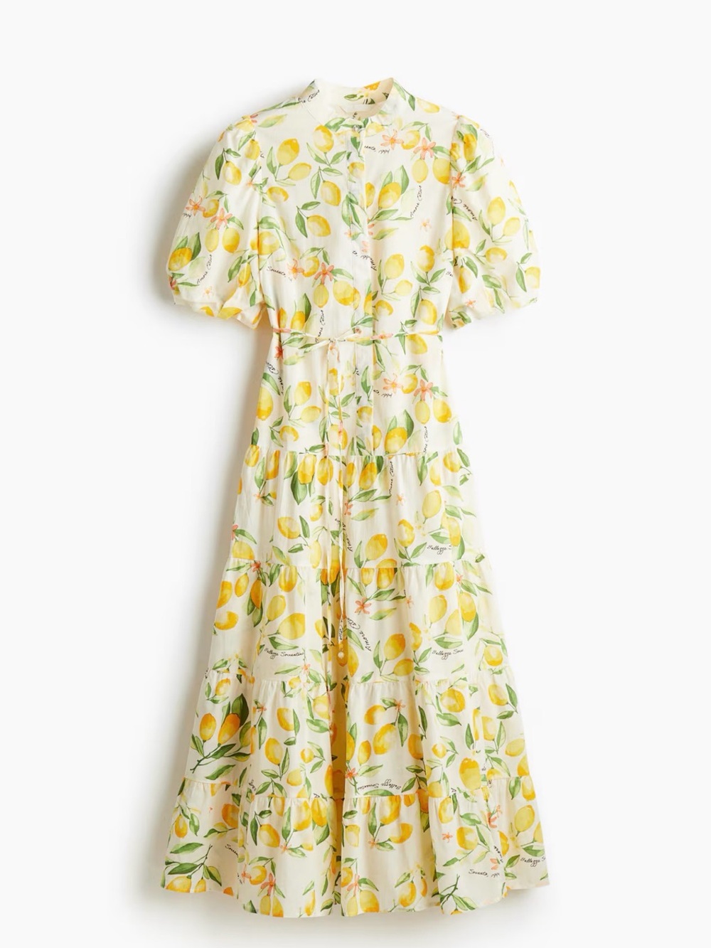 Lemon Print Midi Dress in Yellow and Green